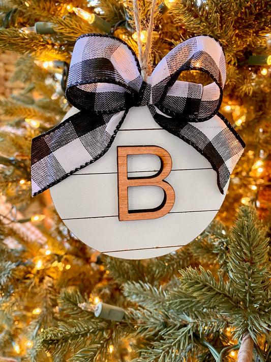 Round Shiplap Ornament - Custom Initial