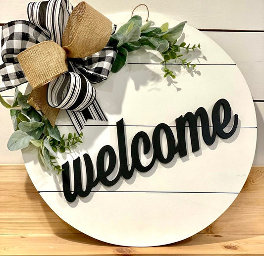 Welcome Shiplap Round Door Hanger